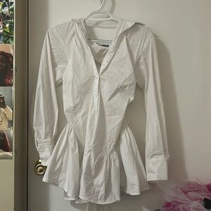 Akira: White Corset Button up Long-Sleeve T-Shirt Dress